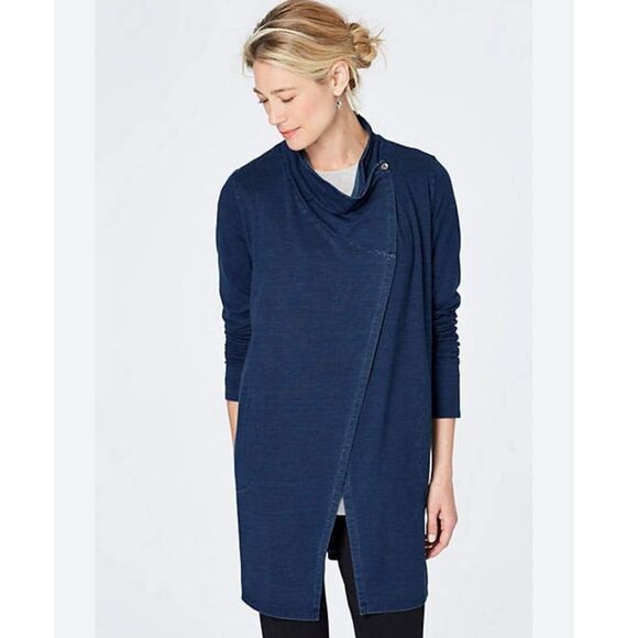 J. Jill Sweaters - Pure J Jill Indigo Long Sleeve Wrap Cardigan In Ocean Wash Womens Sz L NWT